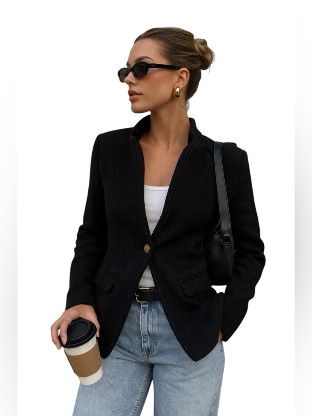 Maeve Anthropologie Black Cotton Old Money Knit Blazer Crest Button XXS